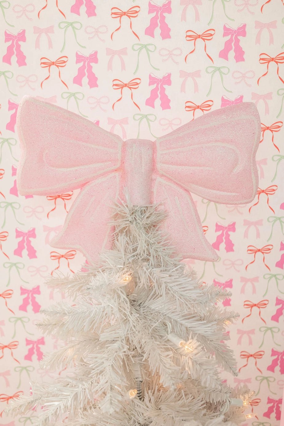 Pink Glitter Bow Christmas Tree Topper