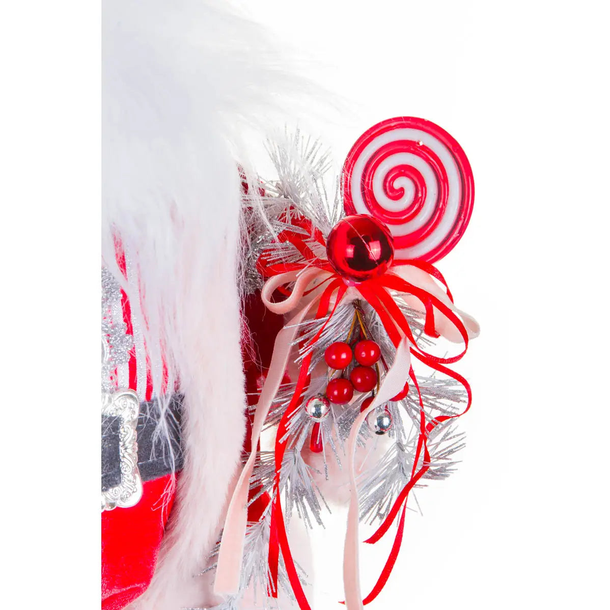 Red/Silver Santa Figurine Holding Candy Cane |  18.5"