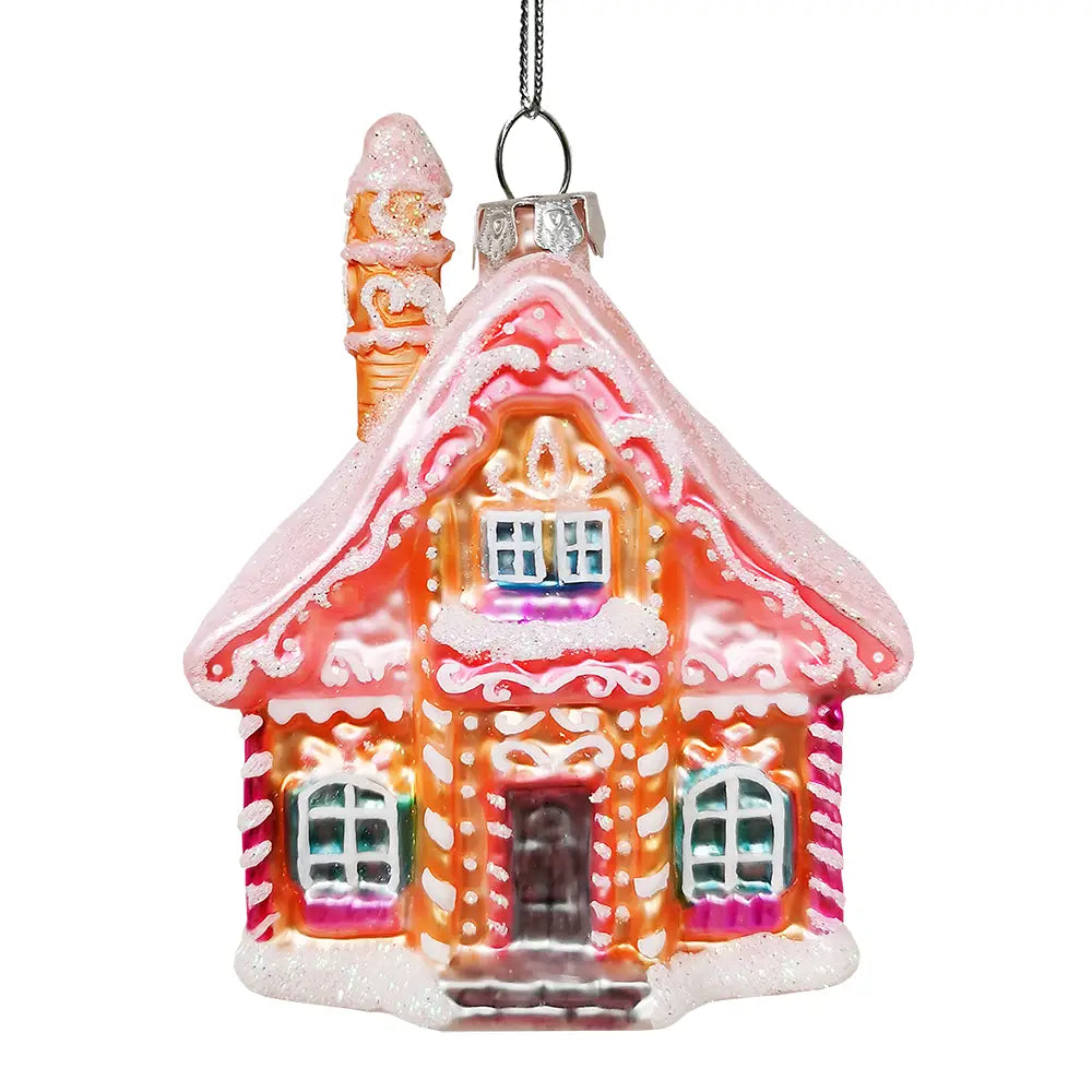 Frosted Pink Cottage Glass Christmas Ornament