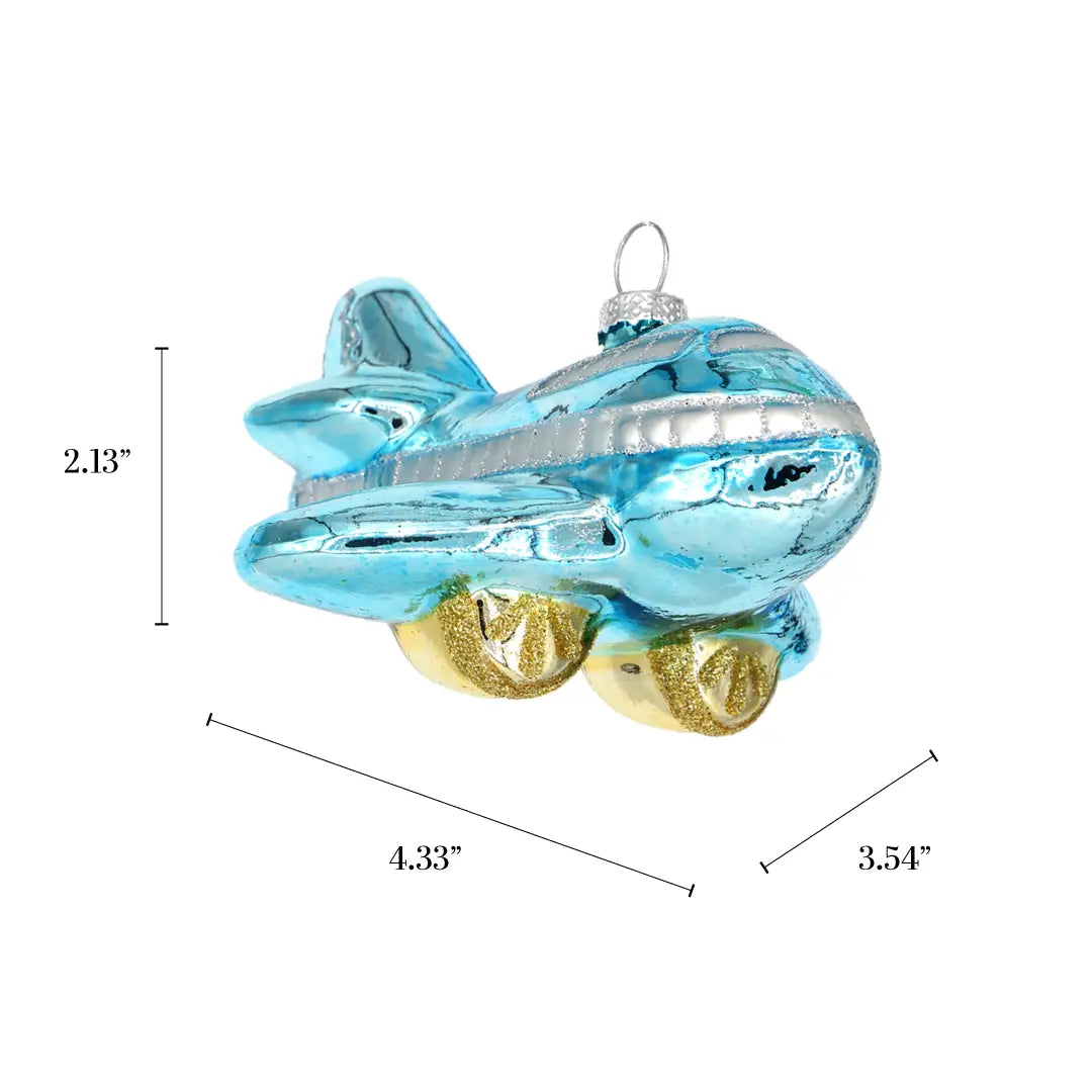 Blue Airplane, Retro Glass Christmas Ornament
