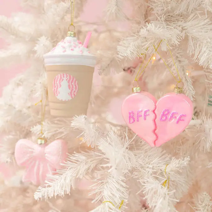 Bff Heart Christmas Glass Ornament with Glitter 2 Piece Set