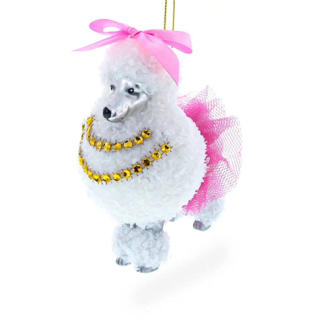 White Poodle Glass Ornament