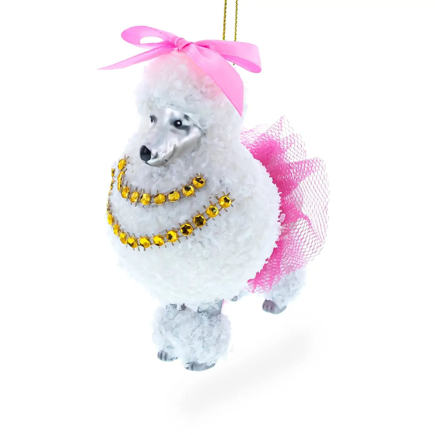 White Poodle Glass Ornament