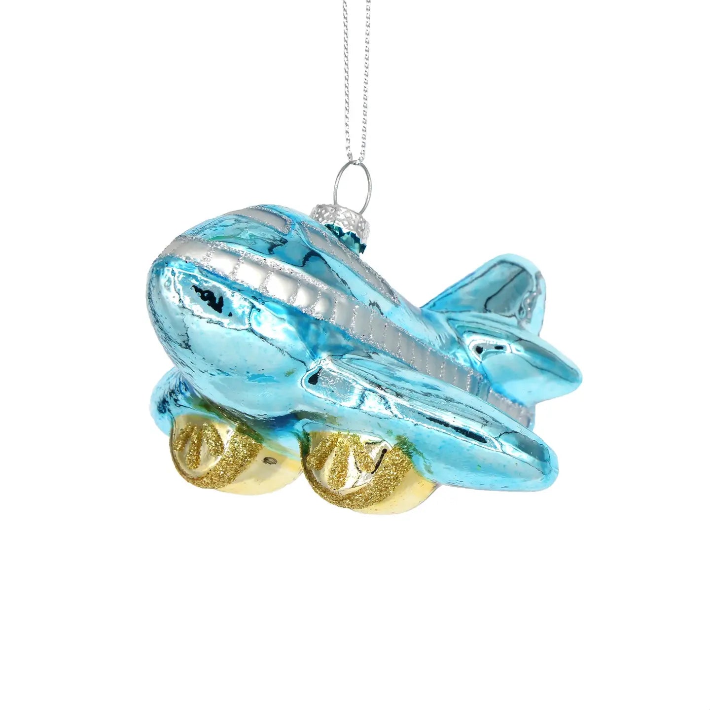 Blue Airplane, Retro Glass Christmas Ornament