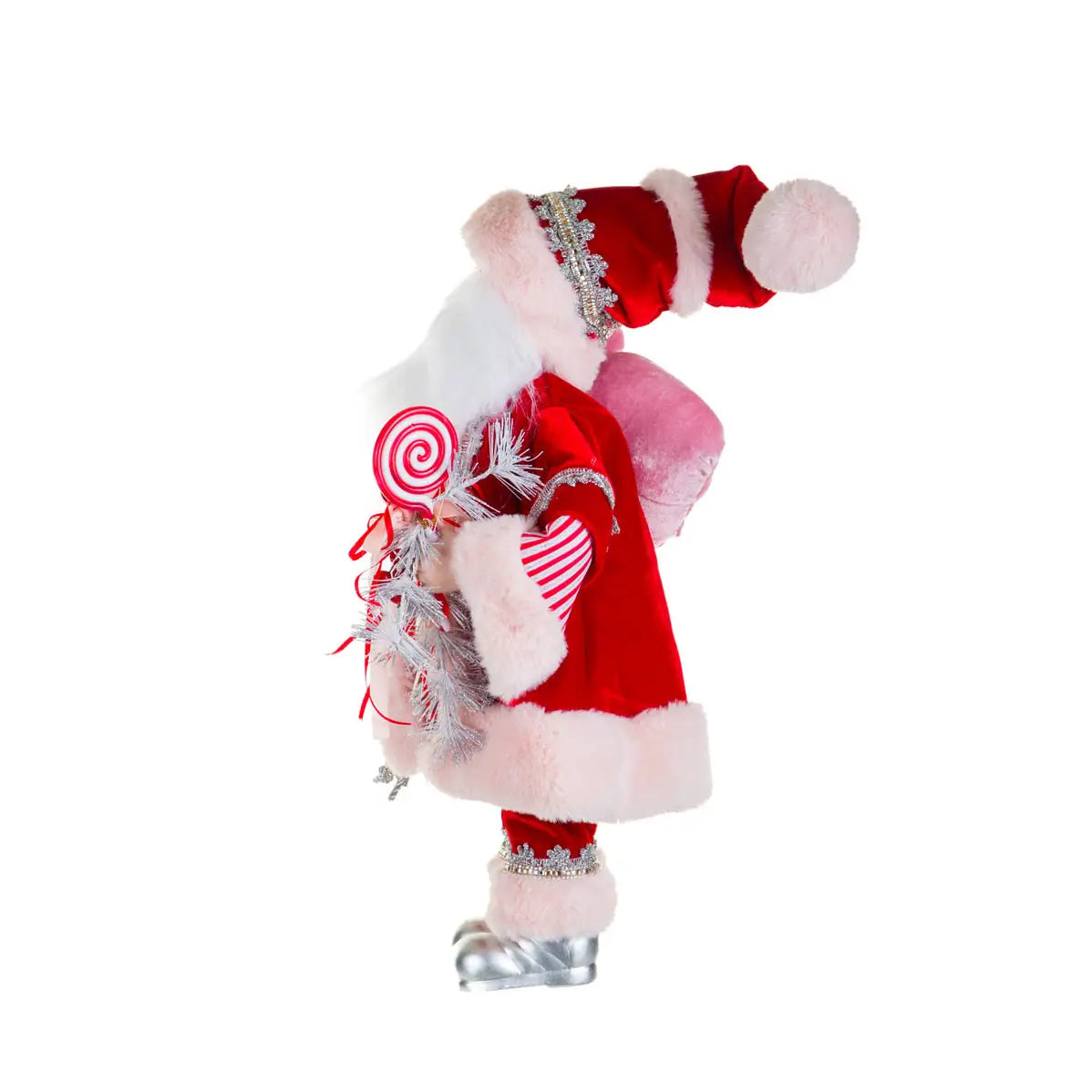 Red/Silver Santa Figurine Holding Candy Cane |  18.5"