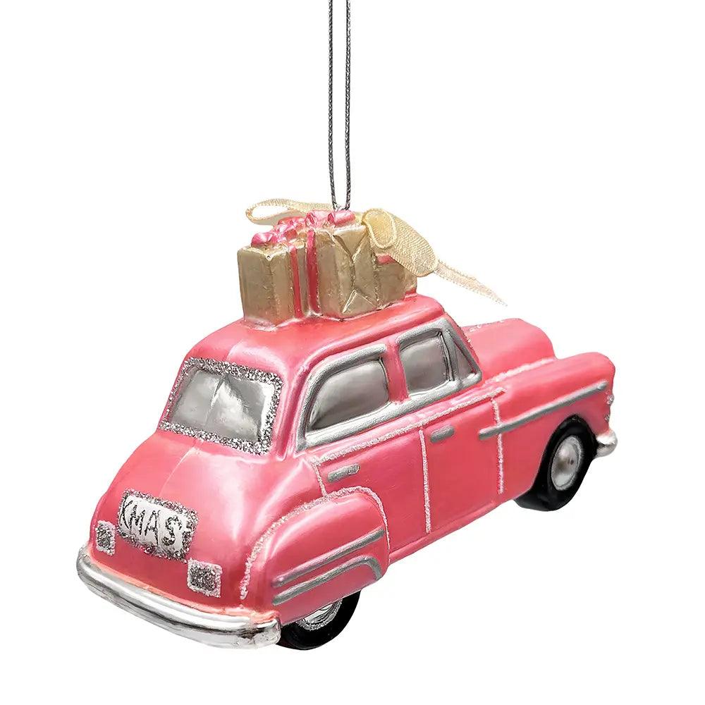 Nostalgic Pink Car Glass Christmas Ornament | Vintage-Classic Christmas