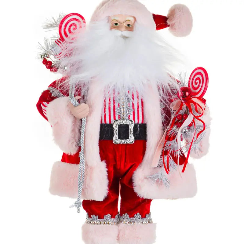 Red/Silver Santa Figurine Holding Candy Cane |  18.5"