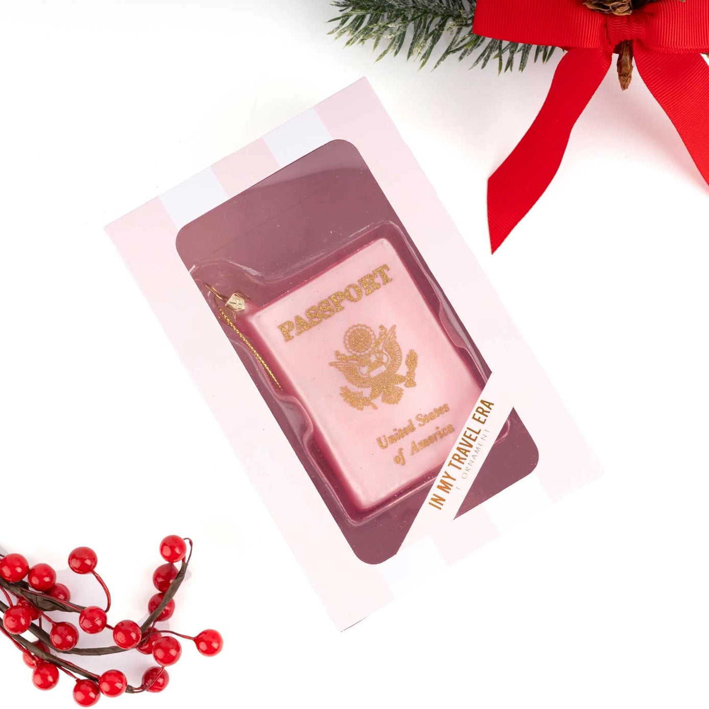Passport Boxed Glass Ornament | Pink