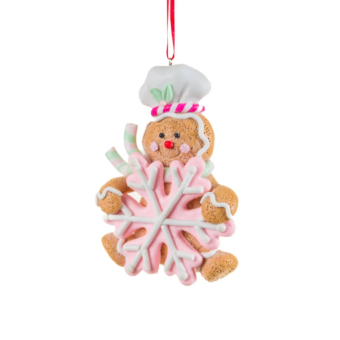 Brown/White Gingerbread Ornament with Pink Snowflake