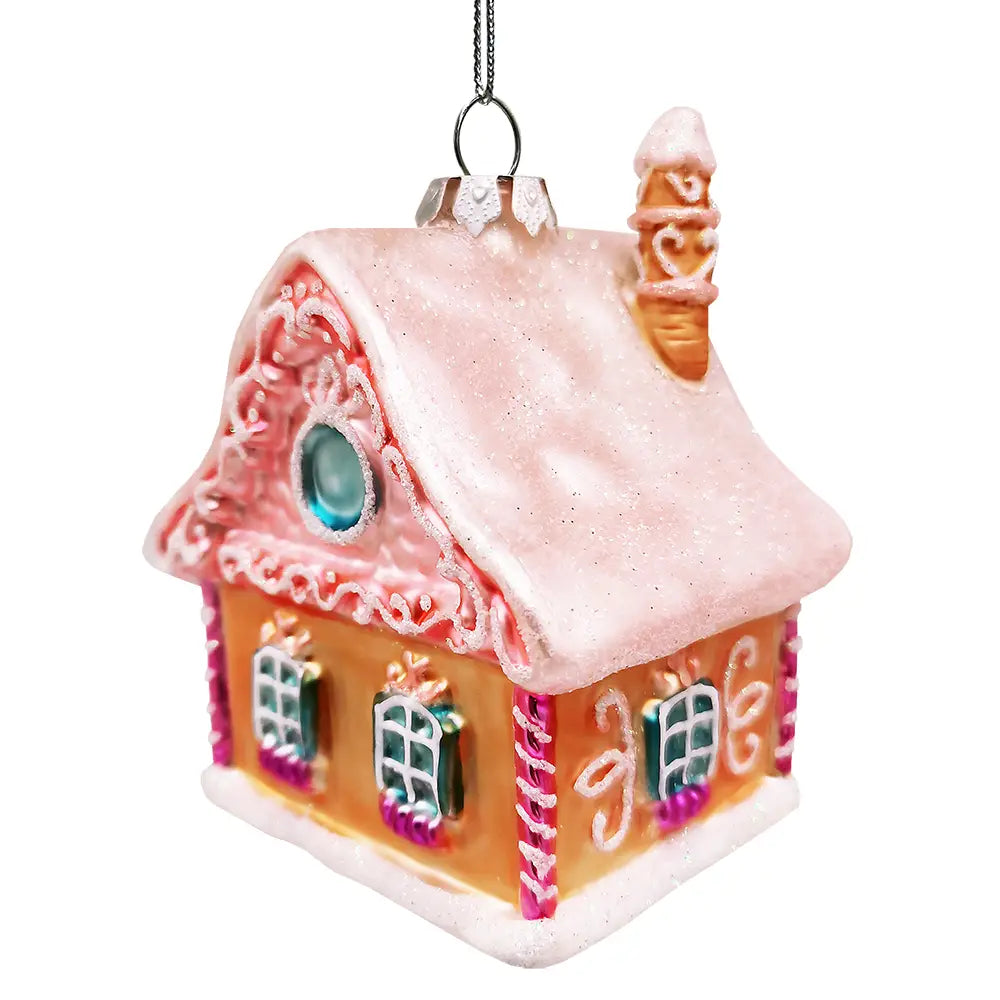 Frosted Pink Cottage Glass Christmas Ornament
