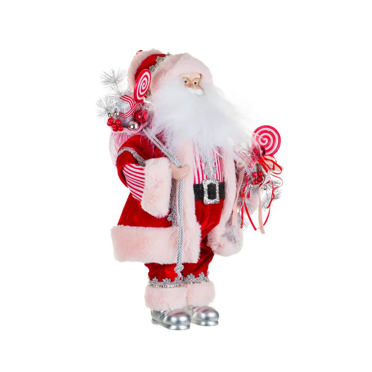 Red/Silver Santa Figurine Holding Candy Cane |  18.5"