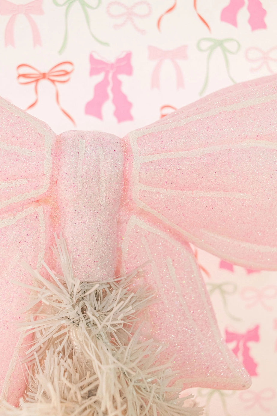 Pink Glitter Bow Christmas Tree Topper