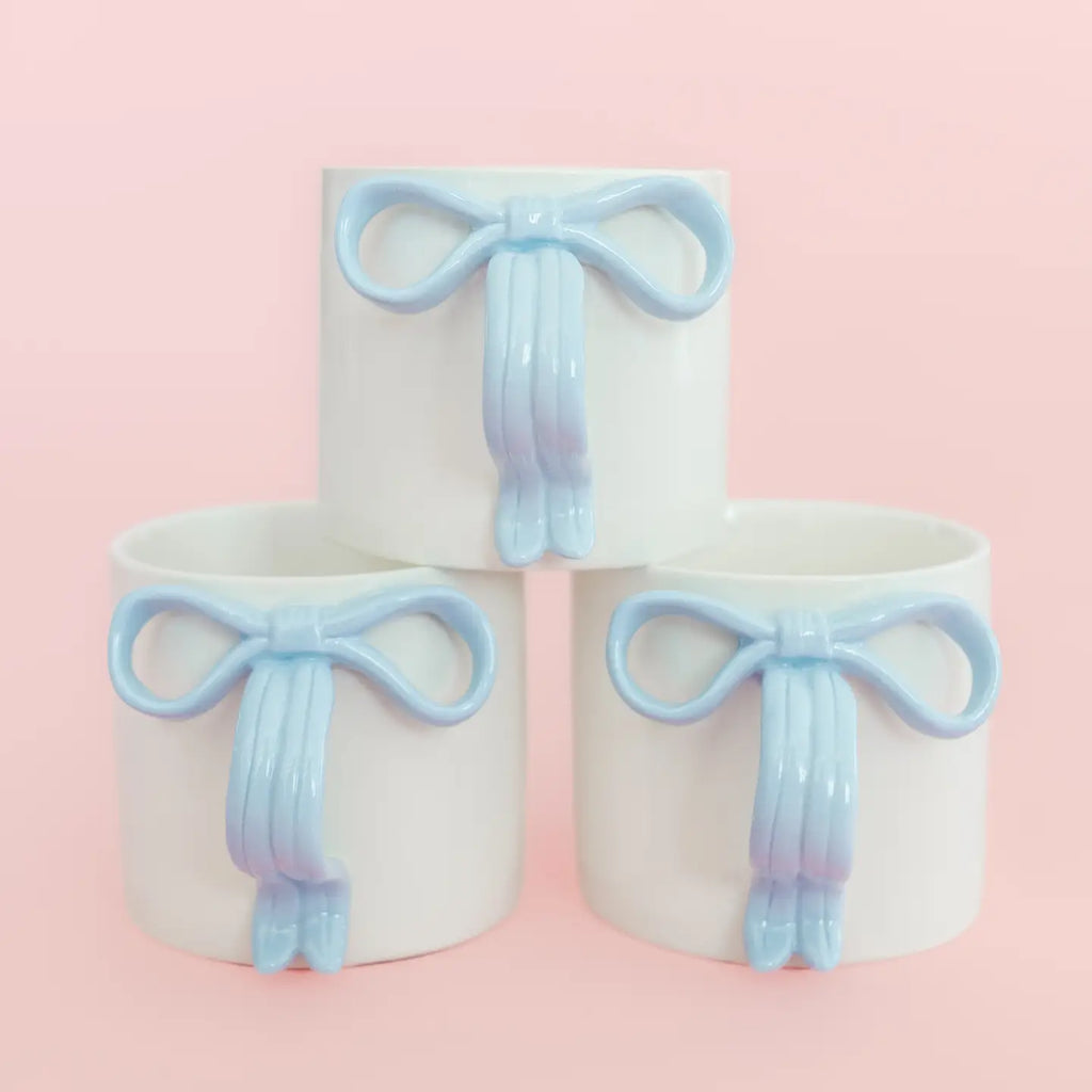 Powder Blue Bow Ceramic Coffee Tea Mug with Ribbon Handle