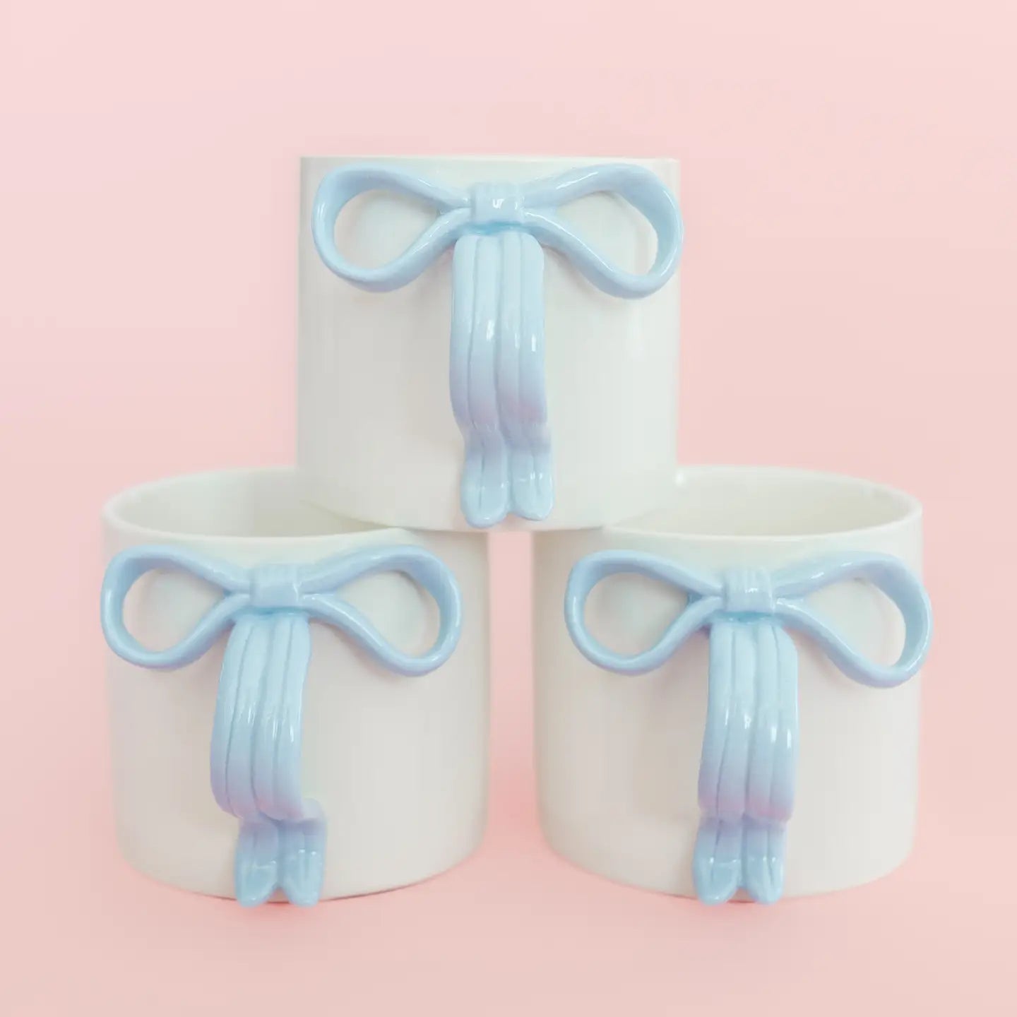 Powder Blue Bow Ceramic Coffee Tea Mug with Ribbon Handle