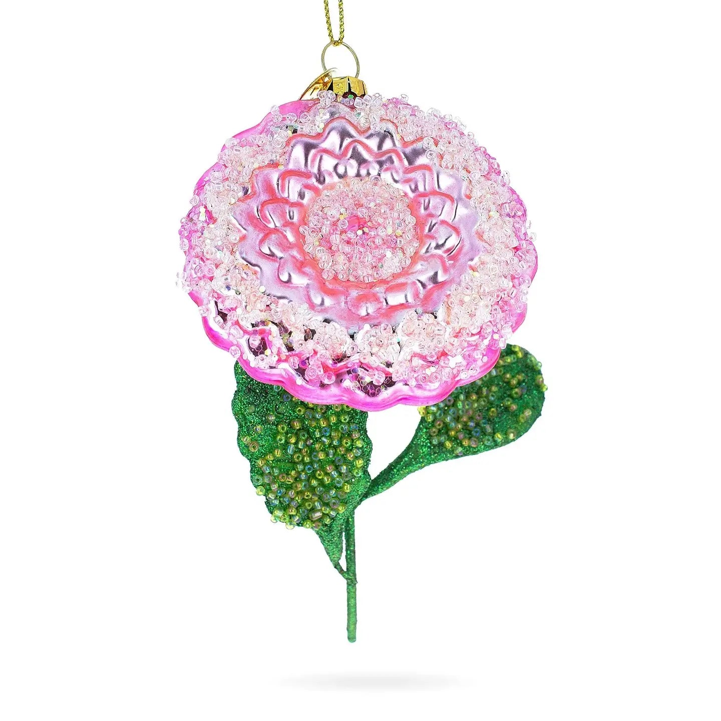 Delicate Pink Flower with Colorful Beads Glass Ornament