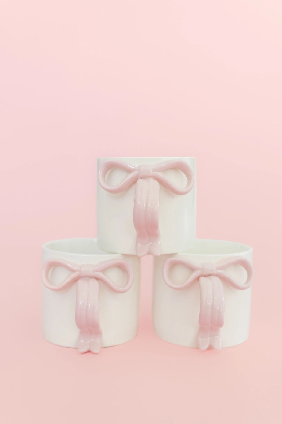 Powder Pink Bow Ceramic Coffee Tea Mug with Ribbon Handle