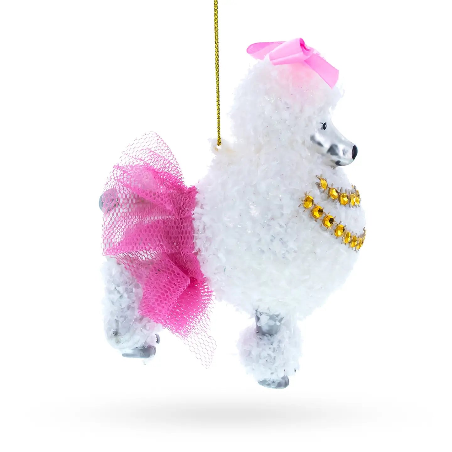 White Poodle Glass Ornament