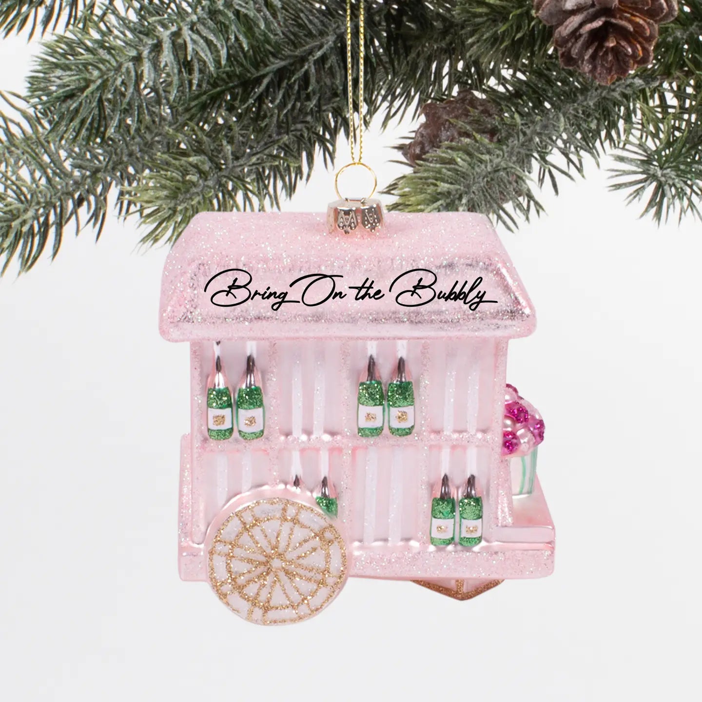 Bubbly Cart Glass Christmas Ornament | Hand-Painted & Festive!