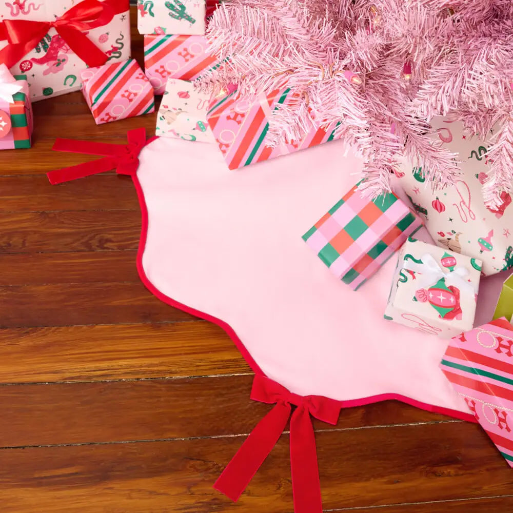 Pretty in Pink Tree Skirt - Wavy Tree Skirt with Bows