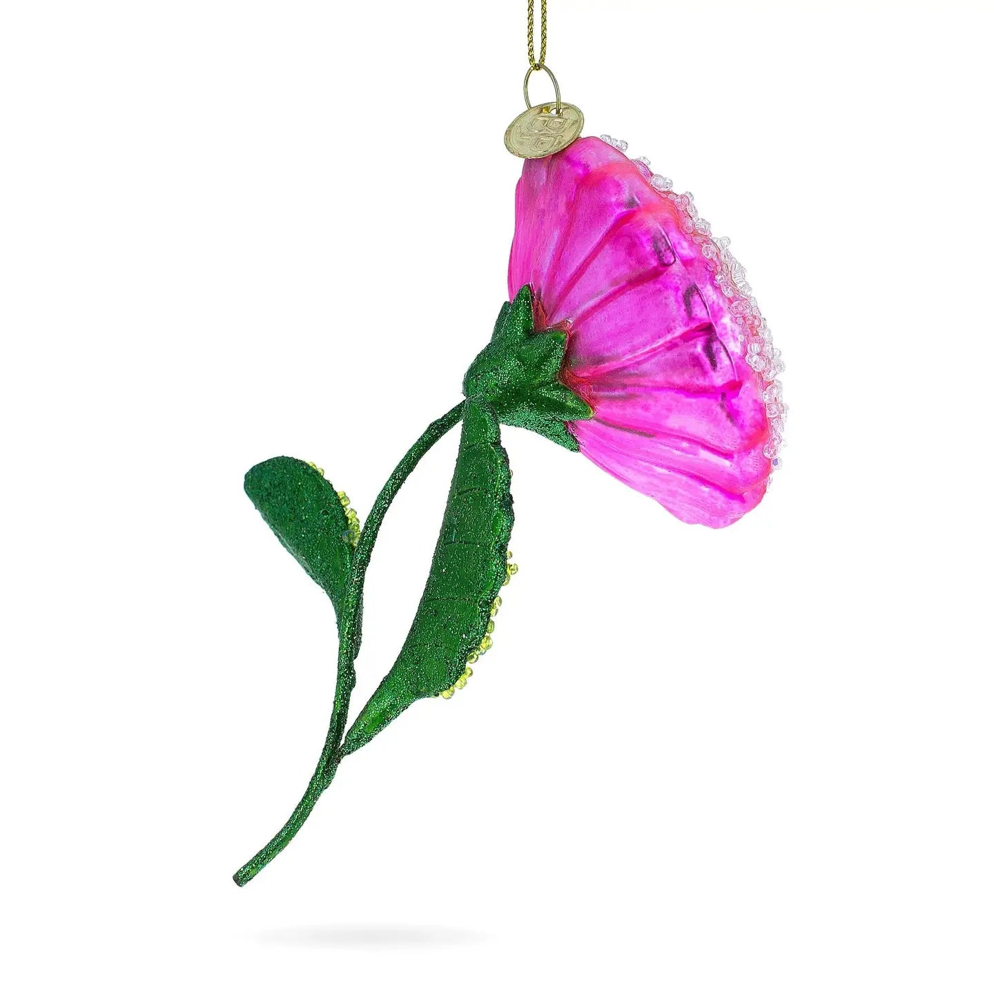 Delicate Pink Flower with Colorful Beads Glass Ornament